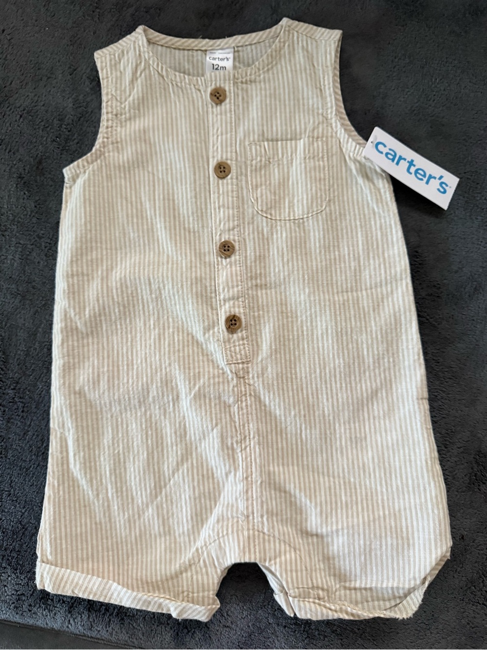 Carter's Beige & White Striped Sleeveless Romper